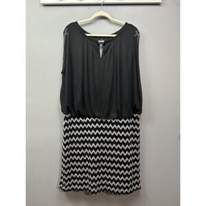 Perceptions Woman Dress Womens 22W Black White Zigzag Metallic Sheath Party Chic